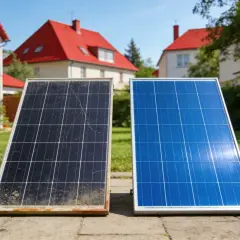 Stary, brudny panel obok nowego, lśniącego. Czy to pokazuje, co zamiast fotowoltaiki?