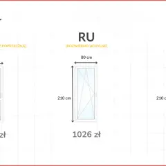 Okna tarasowe RU i R o wymiarach 80x210 cm. Dostępne modele z poprzeczką i bez. Ceny od 989 zł.