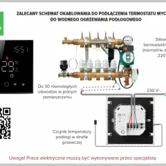 Schemat podłączenia termostatu Mycond do ogrzewania podłogowego. Widoczny czujnik temperatury podłogi do pieca co.