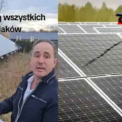 Mężczyzna z dokumentem obok paneli fotowoltaicznych. Czy to jest odpowiedź na pytanie, ile Tauron płaci za prąd z fotowoltaiki?