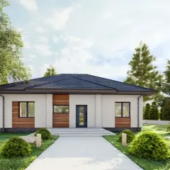 Nowy, nowoczesny dom z drewnianymi akcentami. Idealne miejsce na relaks, gdy na zewnątrz panuje 16 stopni w domu.